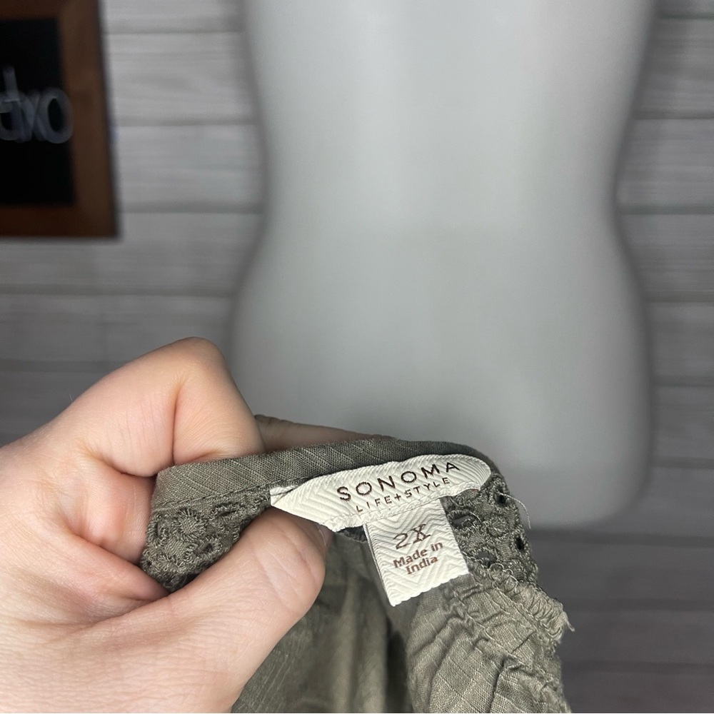 Sonoma Olive Green Square Neck Peasant Top - Picture 4 of 6